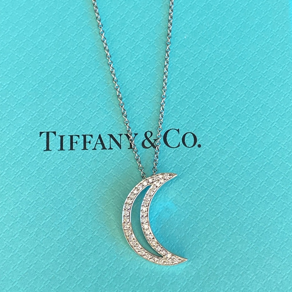 Tiffany & Co. Platinum & Diamond Moon Pendant Necklace